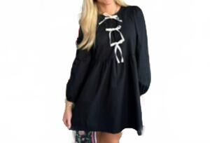 NEW TCEC babydoll mini dress with bows in black
